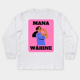mana wāhine strong woman pink design Kids Long Sleeve T-Shirt